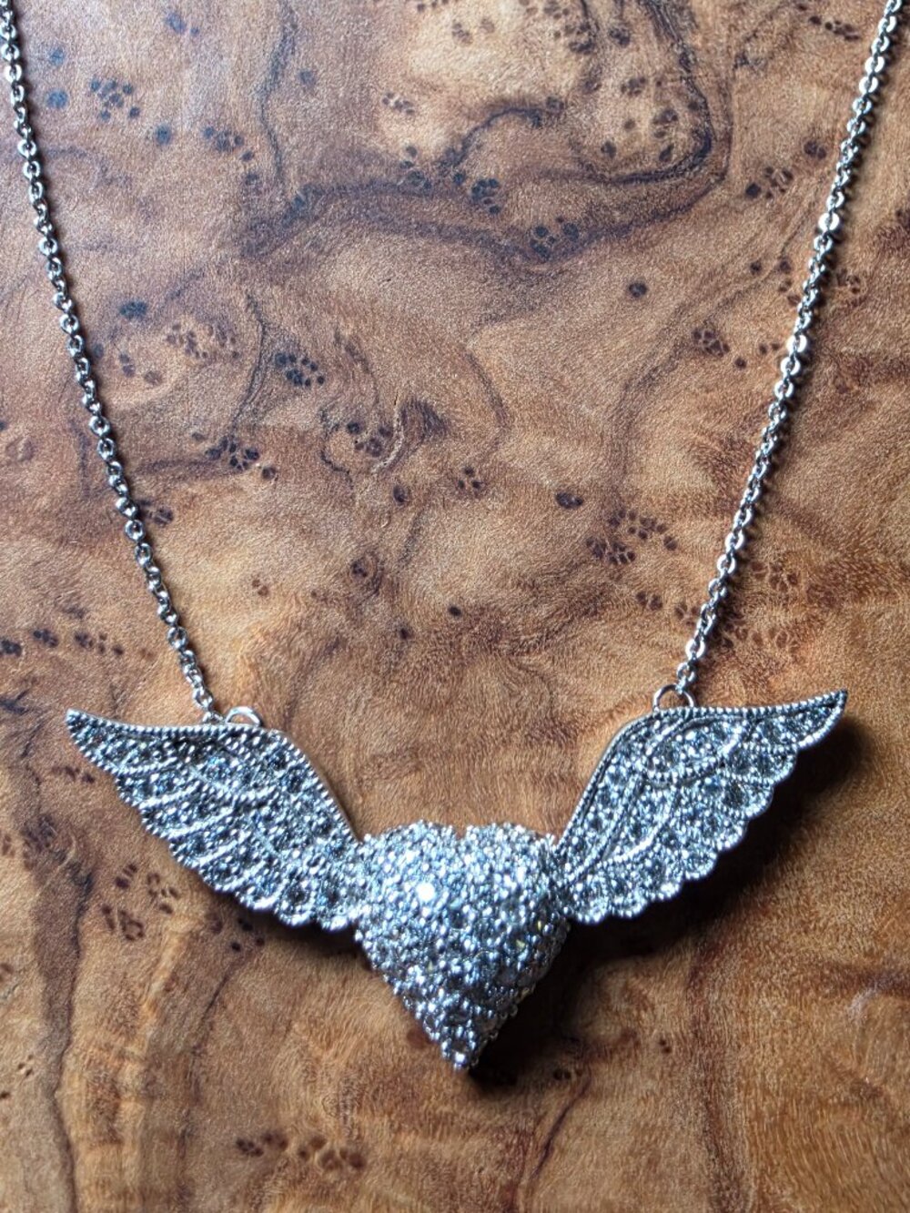 Synthetic Diamond & Sterling Winged Heart by J Esposito